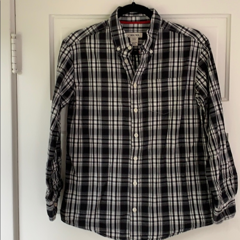 Boys Cherokee black plaid button down shirt